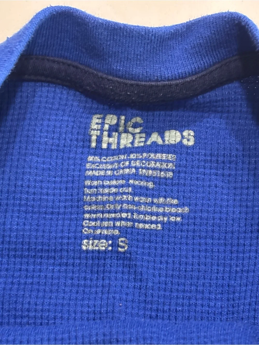 Epic Threads Boys Royal Blue Long Sleeve Thermal T Shirt Cotton blend Size Small